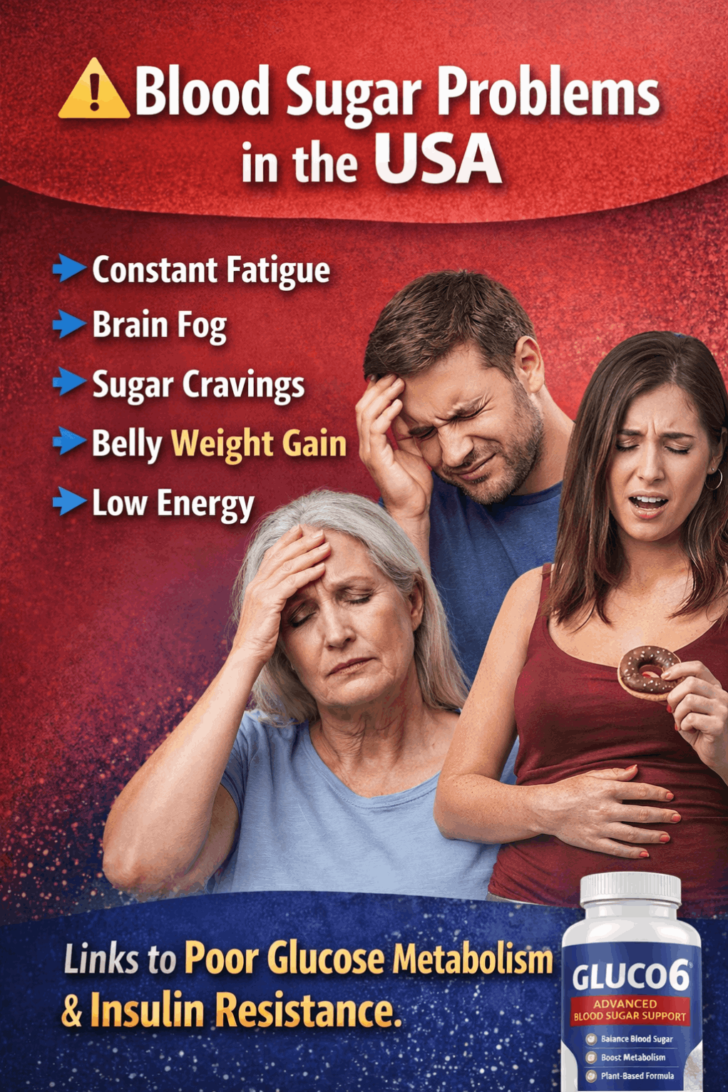 USA adults experiencing fatigue and sugar cravings related to blood sugar imbalance gluco6 reviews guide